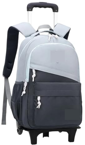 SNGUOQ Schulranzen Mit Rollen Schultasche mit Rollen Trolley-Rucksack mit Rollen Gepäck Rolling Nylon Schultasche mit Rollen(6 Wheels Grey)