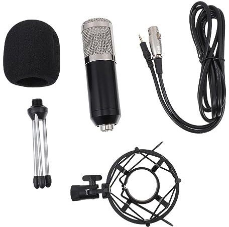 Toddmomy Kabelgebundenes Kondensatormikrofon Satz 3, 5mm mit 48 V, 1 Satz | Online Karaoke und Aufnahmestudios, Stahlgewebe und Zinklegierung, Schwarz Silberner Netzkopf Zufällige Farbe