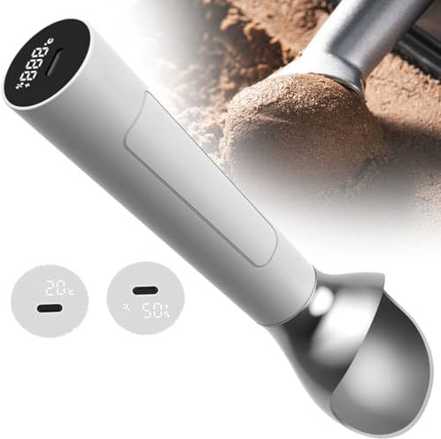 Lot de 2 cuillères à glace chauffantes, portables et rechargeables avec affichage numérique, étanche, température réglable, veille 8 h, 2 pièces