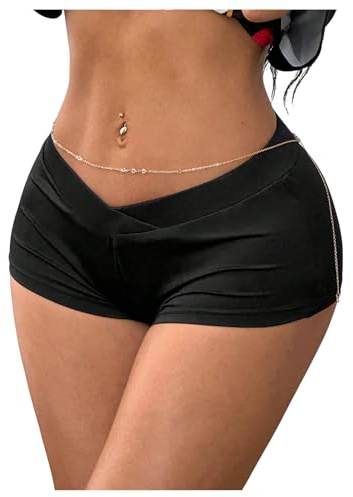RoseSeek Women's Y2K Low Rise Booty Shorts Crossover V Waist Skinny Mini Shorts Hot Pants Black Small