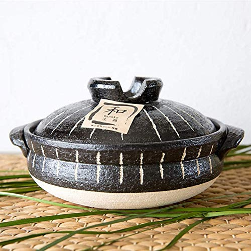 Olla cocinar, Olla Japonesa, Cacerola cerámica Resistente al Calor con Tapa, Olla arrocera Barro, cazuela Redonda, Olla Barro, Olla guisar Lentamente, Olla Grande, Salsa Saludable