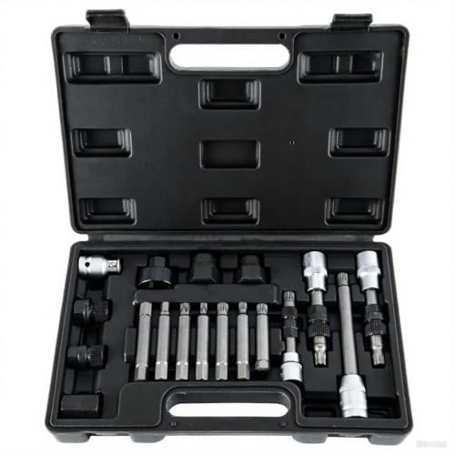 FreeTec 18 pezzi Chiave Puleggia Alternatore, 1/2 Set Estrattori Puleggia Alternatore, Chiave a Bussola per Ruota Libera Alternatori con 33 Denti, Attrezzi Alternatori per VW Audi VAG Fiat (Nero)