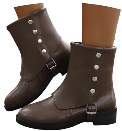 Dam Western Cowboy Stövlar Med Nitar 2025 Nya Retro Ankelstövlar Med Blockklack Höst Vinter Ankelboots PU Läder Biker Stövlar Dam Casual Breda Slip-on Skor(Brown,42 EU)
