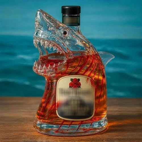 HoldOneLight The Shark Whiskey Bottle - Unique Transparent Engraved Animal-Shaped Glass, Gift for Whisky Lover Men/Dad/Husband (C)