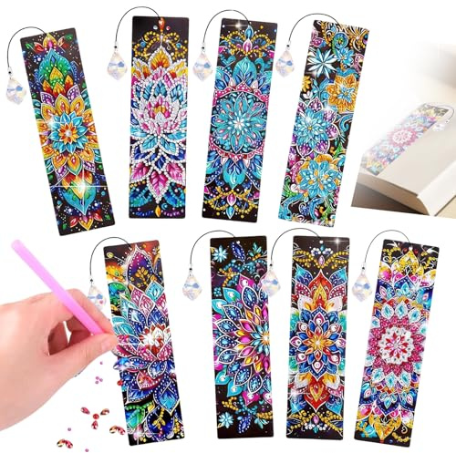 Diamond Painting Lesezeichen, mit Anhänger+DIY-Zubehör, 8 Stück | Diamant Painting Mädchen Teenager DIY Geburtstagsgeschenk Bastelset Kinder ab 6-12 Jahre Lesezeichen Bastelset