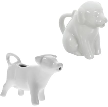 Veemoon Jarra para Crema de Cerámica Asa 2 Piezas 40Ml Mini Jarra Lechera Forma de Animal para Uso Cocina Hogar Bares Restaurantes
