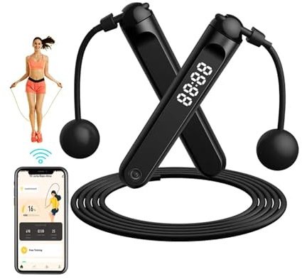 Smartia – Comba crossfit con contador, Cuerda para saltar con pantalla LCD, Seguimiento con APP en Español incluida, comba boxeo inteligente, Modelo 2025, Cuenta para saltar ajustable fitness (Negro)