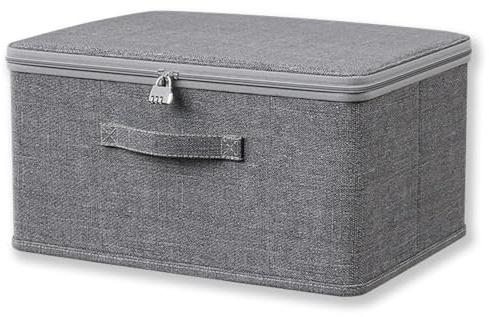 EUREKORA Aufbewahrungsbox mit Deckel Stoff Abschließbare Box Faltbare Aufbewahrungskorb Aufbewahrung Box mit Reißverschluss für Bettwäsche Kleidung Spielsachen Snacks Medikamenten (L 30 * 20 * 14cm)