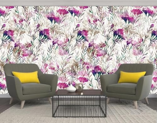 Papier Peint Panoramique Aquarelle Violet Fleurs 450x300cm Papier Peint 3D Intissé Tapisserie Poster Chambre Salon Decoration Murale -MIWEI Wallpaper-ZXY-31734