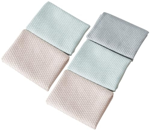 CLISPEED 5Pcs Fish Scale Pattern Microfiber Cleaning Cloths, Super Absorbent Washable Kitchen and Auto Cleaning Cloths for Streak-Free Glass, Windows, and Mirrors, Multipurpose Random Color