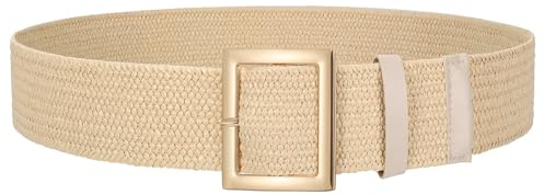 WERFORU Flätat bälte för kvinnor, bohemiskt stretchbälte, brett bälte för klänning, Beige färg, Gürtellänge:110cm (Taillengröße unter 90cm)