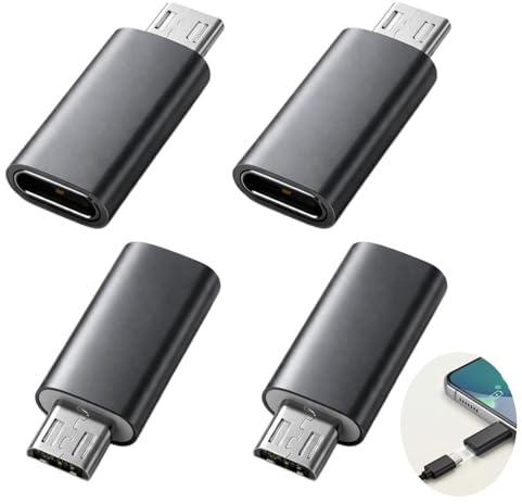 Ermenlifiqq 4 pezzi adattatore USB-C a Micro USB, convertitore compatto presa USB-C a spina Micro-USB per trasferimento dati e ricarica, plug-and-play, nero