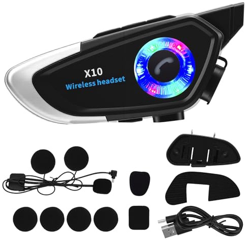 Auricolare Bluetooth per Moto, Interfono Casco da Moto con IP56 | Impermeabile, Microfono per Casco di Comunicazione, Ridurre il rumore, aiuto vocale consente, Autonomia di 40 ore
