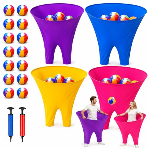 Ensemble de jeu de fête pour grand-mère pour 8 joueurs et plus, jeux d'équipe de 4 couleurs dans le jardin avec 16 balles rebondissantes et 2 pompes – Jeux amusants de lancer sur le terrain pour