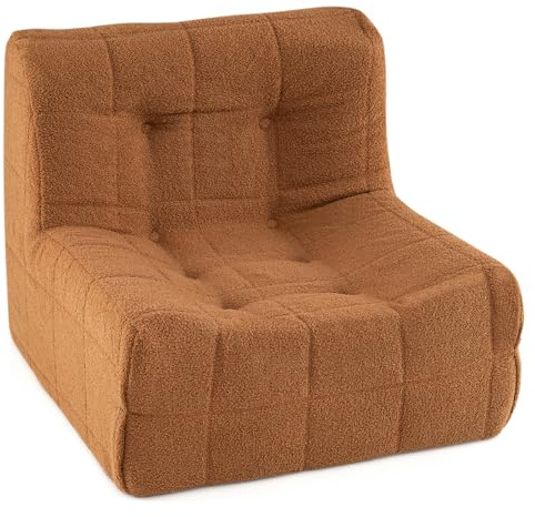 COSTWAY Golvsoffa, sittsäck med skum i ett stycke och teddyplyschöverdrag med dekorativa knappar, golvfåtölj med ryggstöd och halkfri undersida, Lazy soffa för vardagsrum och sovrum (brun)
