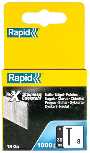 RAPID 40303066, Pointes N°8, 30mm de longueur, 1000 Pièces, Fil inoxydable, Travaux sur bois, Moulures, Encadrements de bois, Haute performance Argent