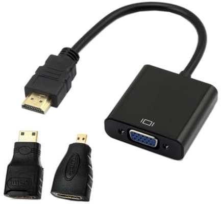 CY colore nero sorgente HDMI a VGA femmina uscita cavo con micro e mini adattatore HDMI per proiettore monitor PC laptop