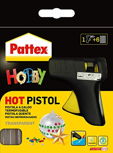 Pattex Hobby Pistola Hotmelt, Pistola Colla a Caldo Senza Fili, Piccoli Mestieri Fai-da-te, Riparazioni Decoupage, Scrapbooking, Patchwork, Modellismo, Decorazioni di Casa, 1 Pistola, 6 Cartucce