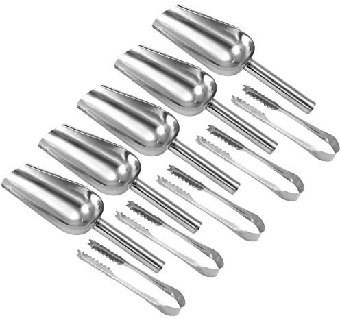 Bestomz, 5 pinze per il ghiaccio e 5 porzionatori per gelato, in acciaio, per matrimoni, buffet, dessert, design Scoop