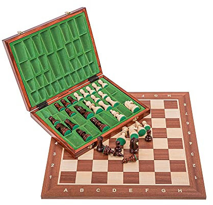 Square - Pro Schach Set Nr. 5 - Mahagoni LUX - Schachbrett + Schachfiguren Staunton 5 + Kasten - Schachspiel aus Holz