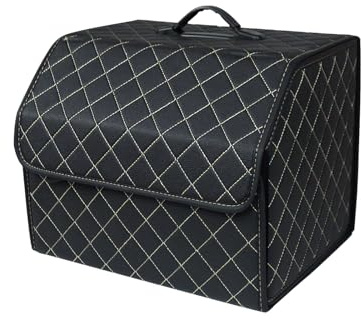 Ergocar Kofferraum Organizer Luxus-PU-Leder Aufbewahrungstasche Organizer Wasserdicht Faltbar Kofferraum-Tasche für Auto/LKW/SUV (Schwarz-M)