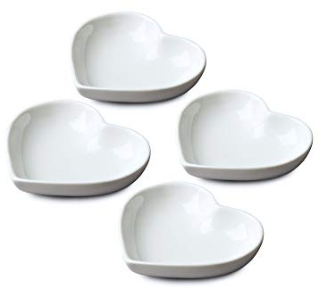 WM Bartleet & Sons 1750 TSET176 Set of 4 Porcelain Mini Heart Shaped Condiment, Sauce Dishes 7cm – White