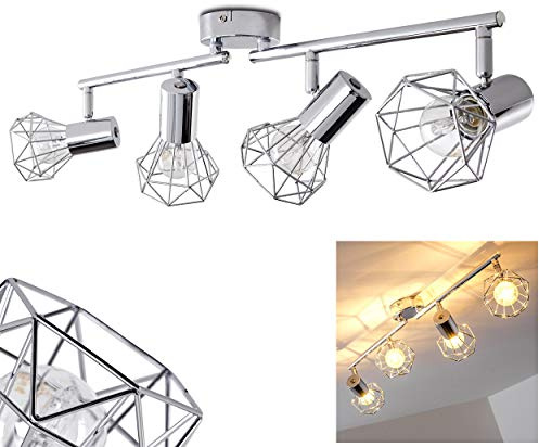 HOFSTEIN Deckenleuchte Orebro, verstellbare Deckenlampe aus Metall in Chrom, Leuchte im Industrial/Retro/Vintage-Design, Lichteffekt durch Gitter-Optik, 4 x E14, Wohnzimmer, Esszimmer, Schlafzimmer