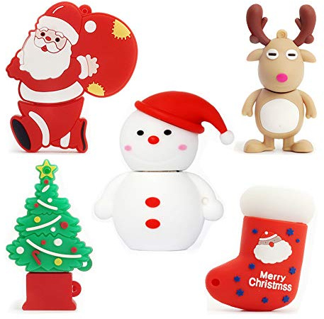 5pcs*32GB Navidad USB Flash Drive Lovely Santa Claus&Alce&Muñeco de Nieve&Arbol de Navidad USB Pen Drive Sets Sticks Gift For Students Kids Children Memoria U Disk