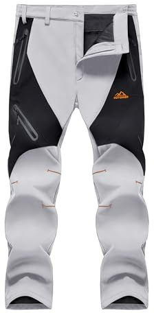 MAGCOMSEN Mens Fleece Lined Pants for Ski Snow Snowboard Work Pants Insulated Hiking Hunting Snowboarding Light Grey 36