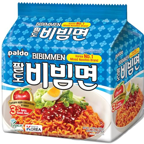 PALDO FUN & YUM Paldo Fun & Yum Bibim Men Instant Cold Nudeln 5er Pack, Cold Ramen ohne Brühe mit süßer & würziger Gewürzsauce, Koreanischer Orientalischer Stil Ramyun, K-Food Souple