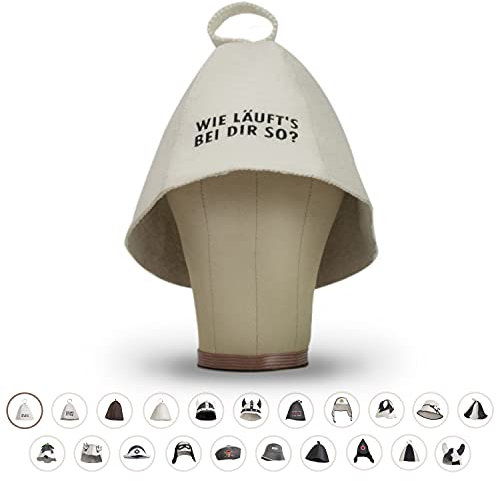 LoWell® Saunahut - Filzhut für Damen und Herren inkl. Sauna-Ratgeber - Ideales Sauna Zubehör für ein einzigartiges Wellness Erlebnis - Wie läuft´s bei dir so? - Saunamütze Saunakappe