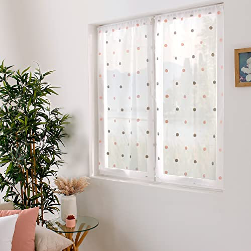 Enjoy Home – Par de acristalamientos Smarties – Diseño Bordado – 100% poliéster – 60 x 120 cm – Color Gris/Rosa