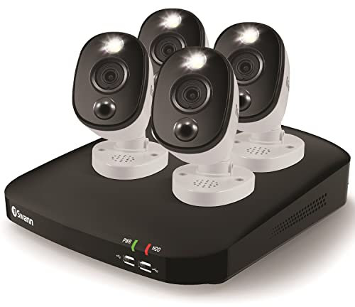 Swann Home DVR Security Camera System with 1TB HDD, 4 Camera 8 Channel, 1080p Full HD Video, Indoor & Outdoor Wired CCTV, Colour Night Vision, Heat Motion Detection & Spotlights, 846804WL