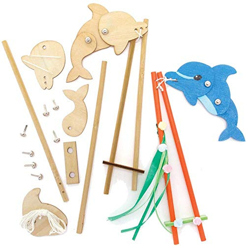 Baker Ross FE237 Tauchende Delphin-Holzpuppe, 3 Stück, Holzbasteln für Kinder zum Dekorieren und Ausstellen, Lernaktivität für Kinder