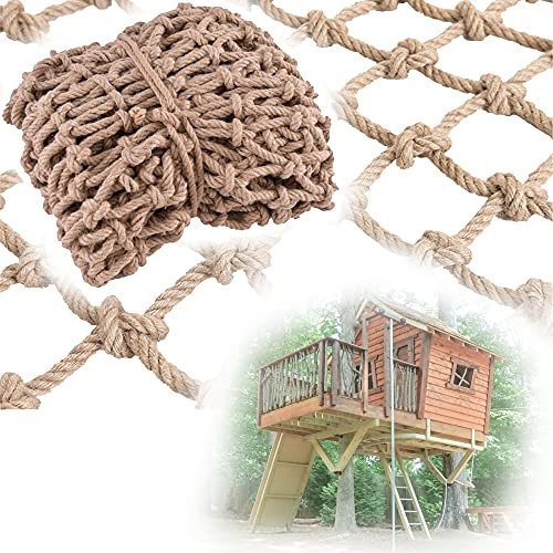 Hanf-Sicherheitsnetz für Baumhäuser Hochleistungs-Absturzsicherungsnetz für Kinder Kletternetz für Kinder Hinterhof-Spielhauszaun Hängemattennetz für den Außenbereich 12mm Dicke,2*4m(6.6*13.1ft)