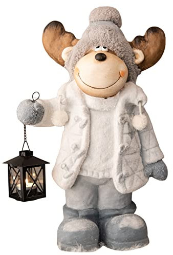 Weihnachtsdeko Elch 40cm Figuren mit Laterne Weihnachtsfiguren für außen beleuchtete XXL Dekofiguren Weihnachten Wohnzimmer Garten Rentier