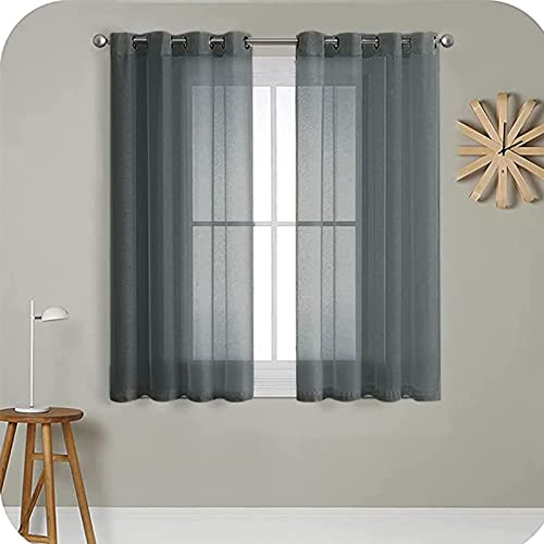 MRTREES Voile Gardinen Vorhang halbtransparent kurz mit Ösen in Leinenoptik Stores Gardinen Schals für Wohnzimmer Schlafzimmer Kinderzimmer Anthrazit 160×140cm (H×B) 2er Set