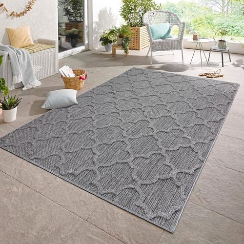 Carpetsale24 In & Outdoor Bouclé Teppich wetterfest Grau 120x170 cm Skandinavisches Design 3D Hoch Tief Effekt für Wohnzimmer Esszimmer oder Balkon