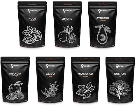 Affumicami - Trucioli per Affumicatura + Ricettario FREE - 6 Buste da 100gr di Olivo, Mandorlo, Quercia, Arancio, Limone, Noce - 1x40gr Avocado - Chips di Legno per Affumicatore a Freddo