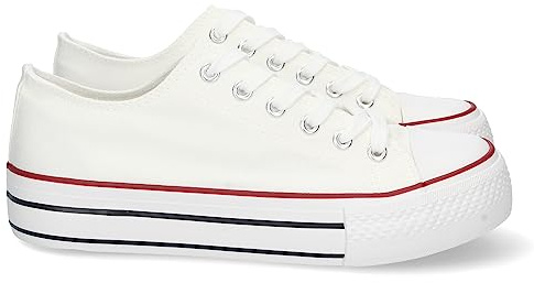 Zapatilla Plana para Mujer, de Doble Suela, Comoda, con Material de Lona, Estilo Bamba Casual, y Cierre de Cordones
