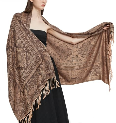 Gragengs Pashmina Schal Wrap mit ethnischen Paisley Two Tone Jacquard Schal für Damen