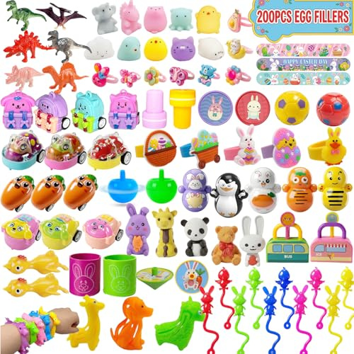 SQZUWIT 200 Pcs Easter Egg Fillers Basket Stuffers Essentials, Small Miny Toys Bulk Assortment Gift for Kids Girls Boys Party Favors Classroom Prize Supplies
