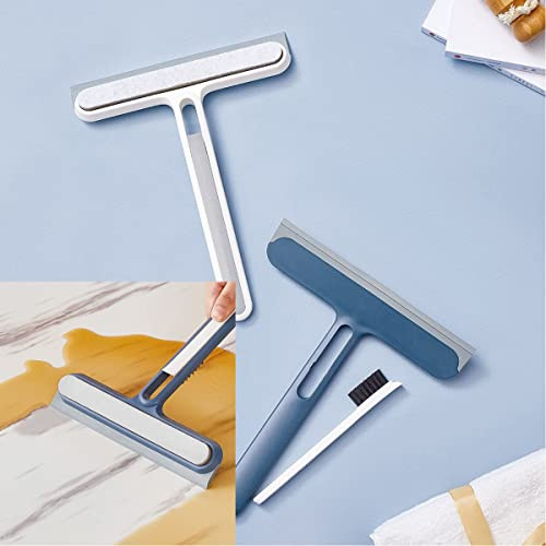 3 in 1 Glass Cleansing Brush, Double-Sided Wiper Screen Window Brush Glass Wipe Window Small Hair Brush, with Handle Microfiber Car Cleaning Brush Kit, Home Bathroom Flooor Brush/2220 ( Color : Blue )