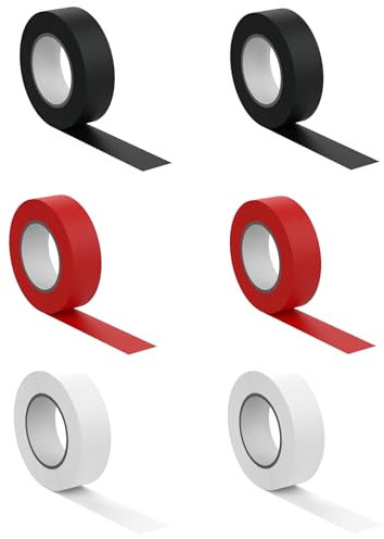 AVIMYA Isoband Elektriker 25mm x 20m Isolierband Schwarz Klebeband PVC Wasserdicht selbstklebend für Verdrahtungsprojekte Reparaturen und Isolierung- 6 Rollen 3 Farben