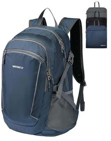 WATERFLY Rucksack Faltbar Wanderrucksack 28L: Tagesrucksack Faltrucksack Leicht Trekkingrucksack Klapprucksack mit Nassfach für Outdoor Wandern Reisen Camping Herren Damen