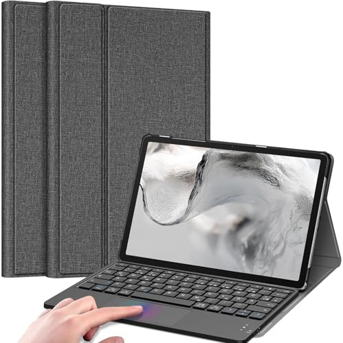 FINTIE Tastatur Hülle für Samsung Galaxy Tab A11+ Plus/Tab A9+ Plus 11 Zoll | Magnetisch Abnehmbare Bluetooth Tastatur mit Touchpad, Deutsches QWERTZ-Layout, Verstellbarer Ständer, Grau