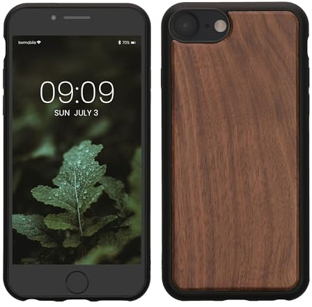 kwmobile Handyhülle für Apple iPhone SE (2022) / SE (2020) / 8/7 Hülle Holz - Case mit TPU Bumper - Stoßfestes Hardcase - Schutzhülle Cover in Dunkelbraun