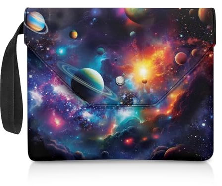 NETILGEN Buchhülle für Leseliebhaber, Geschenke, waschbar, Buchumschlag mit gepolstertem Tragegriff, Lesegerät, Geschenk, 30 x 24 cm, bunte Planeten-Galaxie