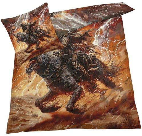 YELDAN Gothic Bettwäsche 140x200 Winter, Wolf Totenkopf Bettbezug 140x200 2er Set, Wendebettwäsche und Kissenbezug, Weiche & Atmungsaktive Mikrofaser Bettwäsche-Sets