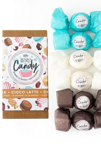 Senso Naturale Kit 6 Bombe da Bagno Profumate ad Azione Lenitiva e Detergente Arricchite con Burro di Karitè, Cacao, Olio di Cocco, 100% Naturali, Vegane, Biologiche (Kit Cioco-Latte)